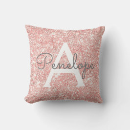 Roos Gold Pink Glitter en Sparkle Monogram Kussen