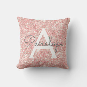 Roos Gold Pink Glitter en Sparkle Monogram Kussen