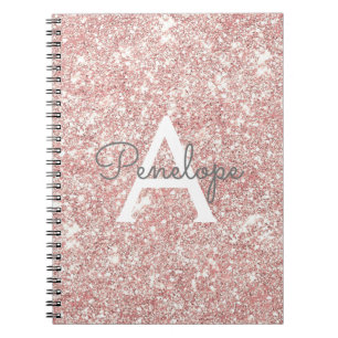 Roos Gold Pink Glitter en Sparkle Monogram Notitieboek