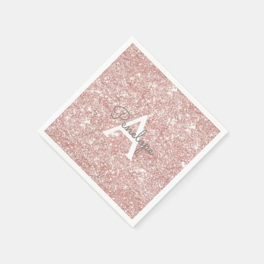 Roos Gold Pink Glitter en Sparkle Monogram Servet (Hoek)