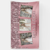 Roos Gold Pink Glitter Foto Collage 16e verjaardag Spandoek (Verticaal)