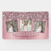 Roos Gold Pink Glitter Foto Collage 16e verjaardag Spandoek (Horizontaal)
