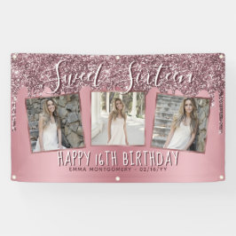 Roos Gold Pink Glitter Foto Collage 16e verjaardag Spandoek