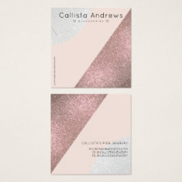 Roos Gold Pink Glitter Geo Heart Ketting Display Vierkante Visitekaartjes