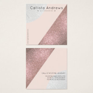 Roos Gold Pink Glitter Geo Heart Ketting Display Vierkante Visitekaartjes