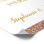 Roos Gold Pink Glitter & Gold Custom Party Sign Poster (Hoek)