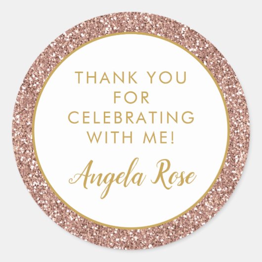 Roos Gold Pink Glitter Hartelijk dank Ronde Sticker (Voorkant)