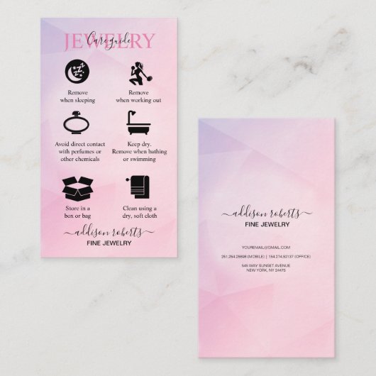 Roos Gold Pink Glitter Jewelry Care Business Ca Visitekaartje (Voorkant / Achterkant)