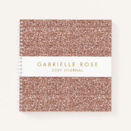 Roos Gold Pink Glitter Journal-laptop met naam Notitieboek