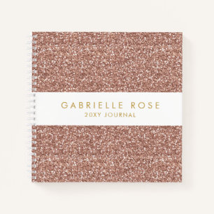 Roos Gold Pink Glitter Journal-laptop met naam Notitieboek