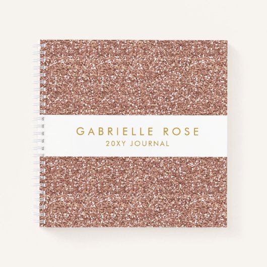 Roos Gold Pink Glitter Journal-laptop met naam Notitieboek (Voorkant)