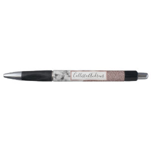 Roos Gold Pink Glitter Marble Geometric Cut Pen