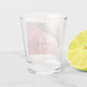 Roos Gold Pink Glitter Marble Monogram Naam Shot Glas (Achterkant)