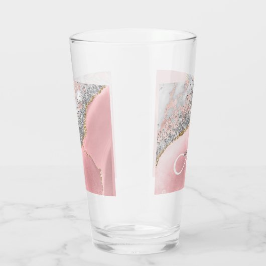 Roos Gold Pink Glitter Marble Monogram Name Script Glas (Rechts)