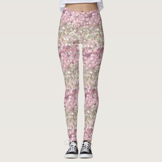 Roos Gold Pink Glitter Mermaid Leggings (Voorkant)