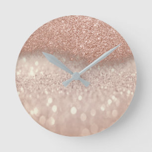 Roos Gold Pink Glitter Minimal Ombre Elegant Ronde Klok