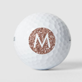 Roos Gold Pink Glitter Modern Monogram Initiaal Golfballen