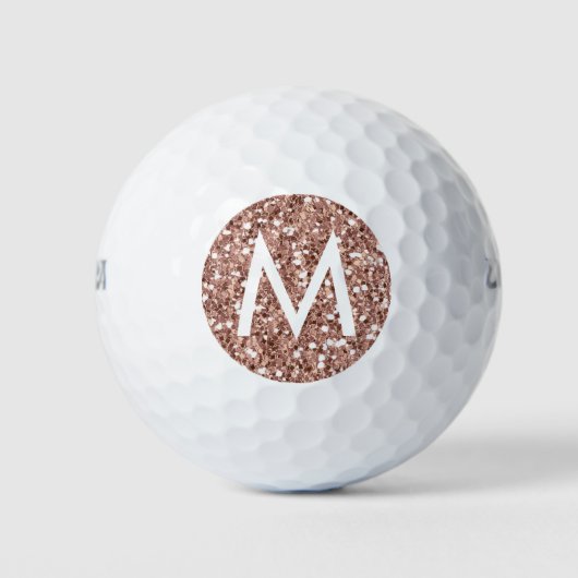 Roos Gold Pink Glitter Modern Monogram Initiaal Golfballen (Voorkant)