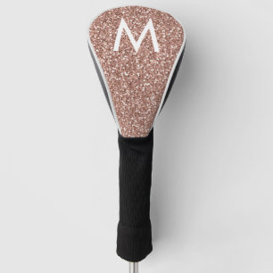 Roos Gold Pink Glitter Modern Monogram Initiaal Golfheadcover