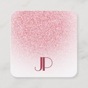 Roos Gold Pink Glitter Moderne Elegant Monogram Vierkante Visitekaartje