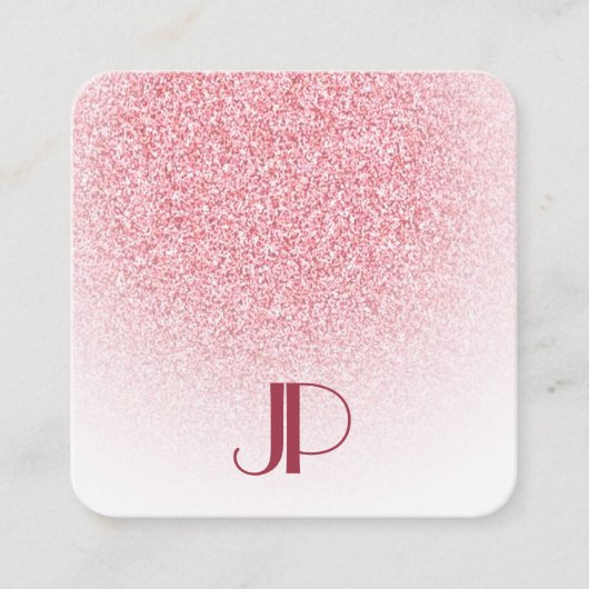 Roos Gold Pink Glitter Moderne Elegant Monogram Vierkante Visitekaartje (Voorkant)