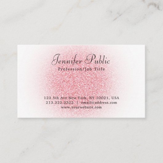 Roos Gold Pink Glitter Moderne Elegant Sjabloon Visitekaartje (Voorkant)