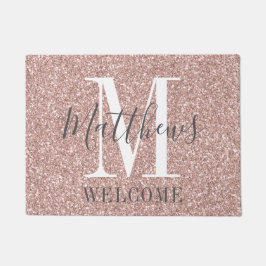 Roos Gold Pink Glitter Monogram Naam Pas getrouwd Deurmat