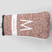 Roos Gold Pink Glitter Monogram Naam Putter Golfheadcover (Voorkant)