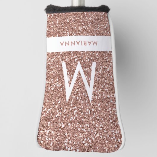 Roos Gold Pink Glitter Monogram Naam Putter Golfheadcover (Draai 90)