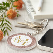 Roos Gold Pink Glitter Monogram Naam Sleutelhanger (Voorkant Rechts)