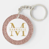 Roos Gold Pink Glitter Monogram Naam Sleutelhanger (Achterkant)