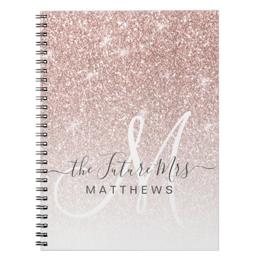 Roos Gold Pink Glitter Monogram Name Future Mrs. Notitieboek (Voorkant)