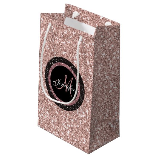 Roos Gold Pink Glitter Monogram Name Girly Party Klein Cadeauzakje (Achterkant Gekanteld)
