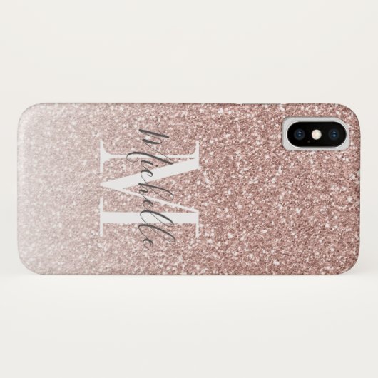 Roos Gold Pink Glitter Monogram Script Name Case-Mate iPhone Case (Achterkant (horizontaal))