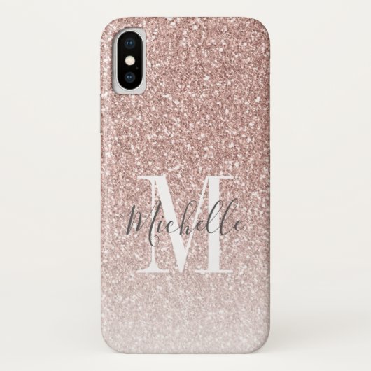Roos Gold Pink Glitter Monogram Script Name Case-Mate iPhone Case (Achterkant)