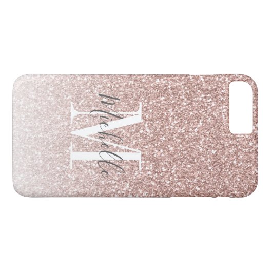 Roos Gold Pink Glitter Monogram Script Name Case-Mate iPhone Case (Achterkant (Horizontaal))