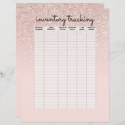 Roos Gold Pink Glitter Ombre Business Inventory (Voorkant / Achterkant)