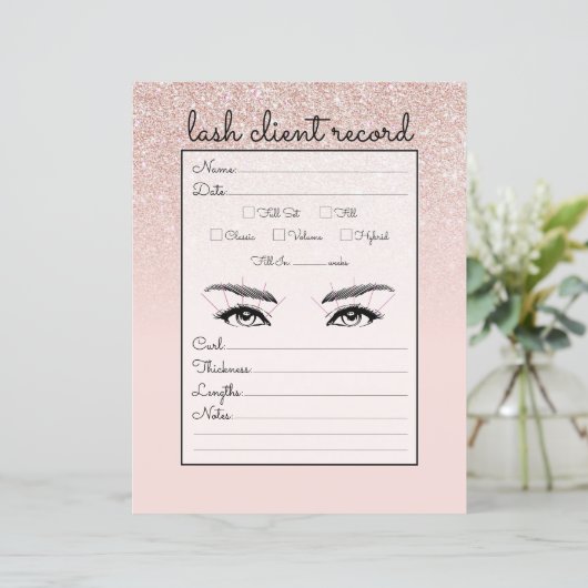Roos Gold Pink Glitter Ombre Lash Client Record (Staand voorkant)