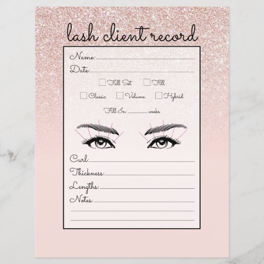 Roos Gold Pink Glitter Ombre Lash Client Record (Voorkant)