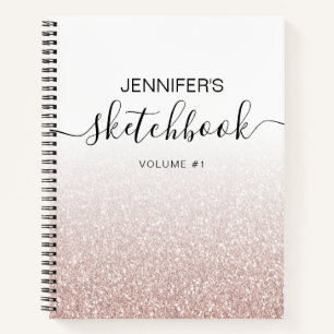 Roos Gold Pink Glitter Ombre Sketchbook Naam Notitieboek