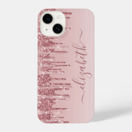 Roos Gold Pink Glitter op maat iPhone 14 Hoesje