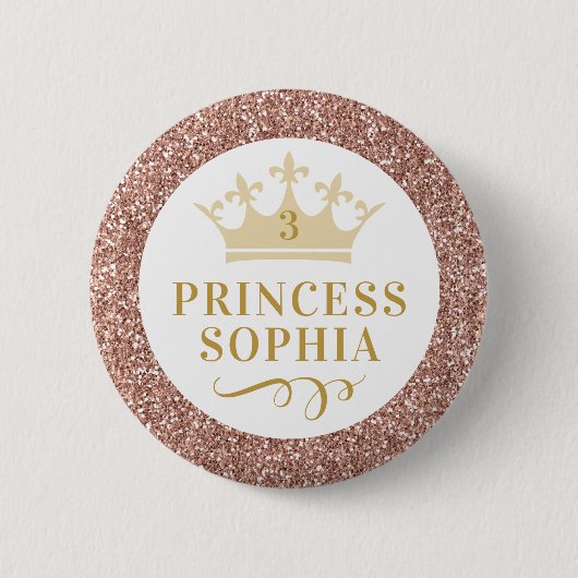 Roos Gold Pink Glitter Princess Birthday Girl Ronde Button 5,7 Cm (Voorkant)