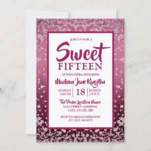 Roos Gold Pink Glitter Quinceanera Sweet 15 Uitnod Kaart