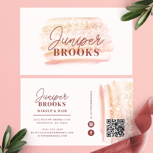 Roos Gold Pink Glitter Social Media QR-code Visitekaartje