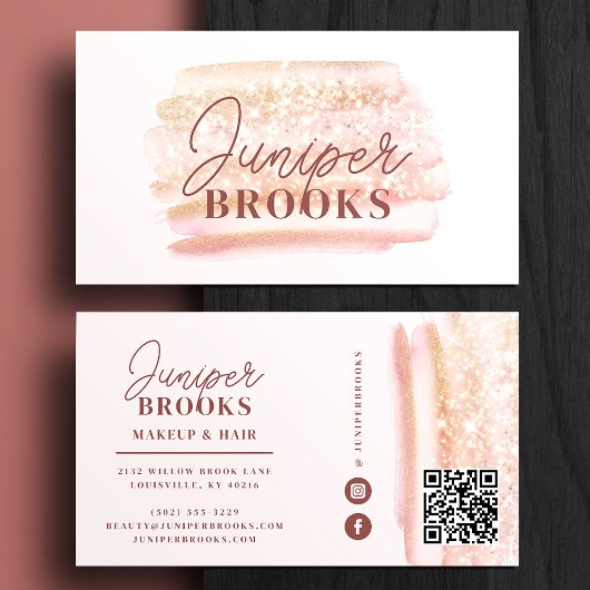 Roos Gold Pink Glitter Social Media QR-code Visitekaartje
