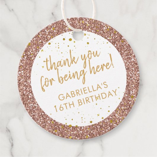 Roos Gold Pink Glitter Sparkle Bedankt voor uw kom Bedankjes Labels (Voorkant)