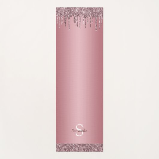 Roos Gold Pink Glitter Sparkle Drip Monogram Naam Yogamat (Voorkant)