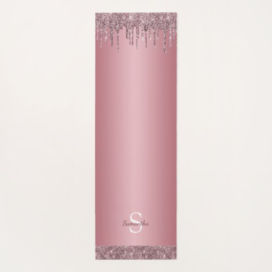 Roos Gold Pink Glitter Sparkle Drip Monogram Naam Yogamat (Achterkant)