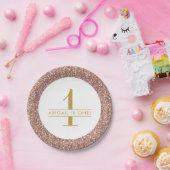 Roos Gold Pink Glitter Sparkle Monogram Birthday Papieren Bordje (Feest)