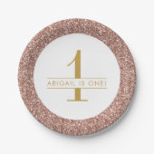 Roos Gold Pink Glitter Sparkle Monogram Birthday Papieren Bordje (Voorkant)